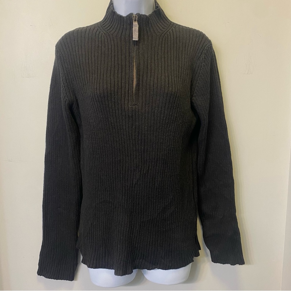 Y2K Woolrich Women's Size L Quarter Zip Ramie Blend Ribbed Pullover Black